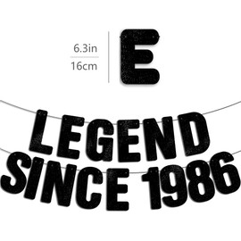 Pre-Strung Legend Since 1986 Black Glitter Banner, Happy 40th Birthday Decorations for Men, 40 Year Old Anniversary Party Decor for Women