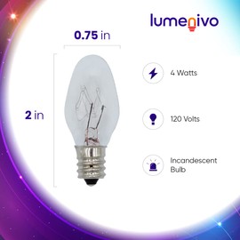 lumenivo 4 Watt Incandescent Light Bulb 4W Clear Bulb for Night Light Replacement Bulbs, Emergency Light, Village Bulbs, Garden Lights, Christmas Light Bulbs - E12 Candelabra Base - 120V - 6 Pack