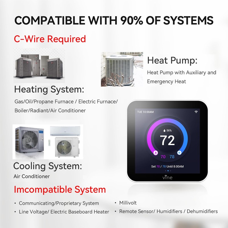vine Programmable Thermostat for House with 4.0" Touch Screen, WiFi