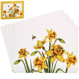 4pcs Yellow Daffodil Cork Placemats Bee-tanical Floral Series Flower Heat Resist
