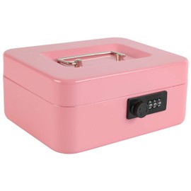 xydled Steel Cash Box Safe with Combination Lock,Money Safe Box with Removable Coin Tray,Medium,7.87"x 6.30"x 3.54",Pink