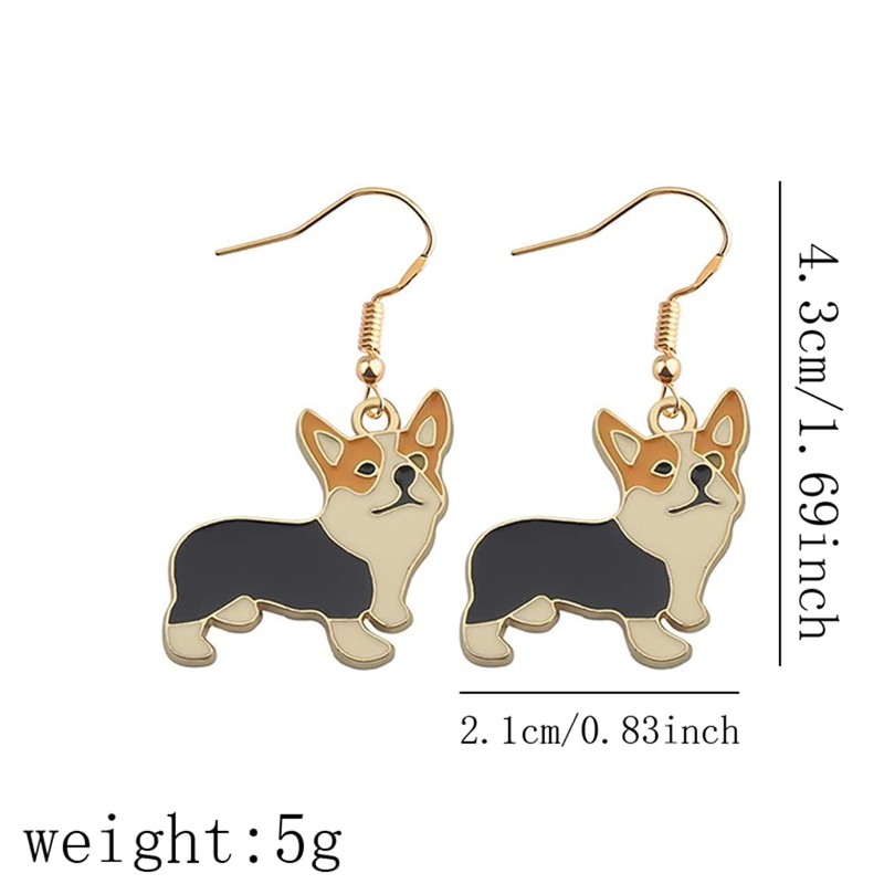 DIYANMMY Cute cartoon alloy Corgi Dog Drop Dangle Earrings On