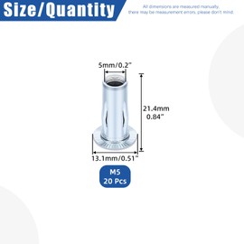Glarks 20pcs M5 Multi-Grip Rivet Nuts Set White Zinc Plated Carbon Steel Flat Head Rivnut Pre Bulbed Shank Threaded Insert Rivet Nuts for Construction Industrial
