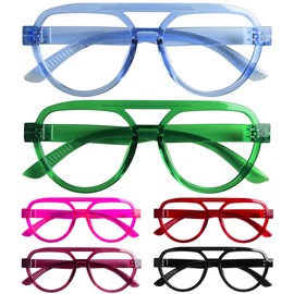 GUD Pilot Reading Glasses with Screwless Spring Hinges Metalless Women 6 Pack Oversized Stylish Readers Double Bridge +1.25