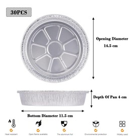 Henan Pack of 30 Round Shapes Aluminium Bowls, Foil Pie Dish Foil, Reusable and Recyclable Baking Tray Made of Aluminium Foil for Small Cakes, Jam Tarts etc