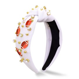 CTZENWAY Football Headband for Women, Rhinestone Wide Jeweled Fashion Knotted Hairband for Game Day, Football Costume Sports Hair Accessories for Football Mom Cheer Fans Party Gift - White