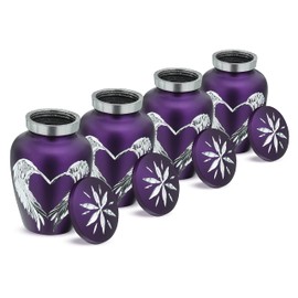 KEEPSAKE COMPANY's Purple Small Urns for Human Ashes - Angel Wings Mini Urns - Cremation Keepsakes urns for Ashes – Urn -ERN - Tiny Urns for Men - (Set of 4 Miniature Urn)