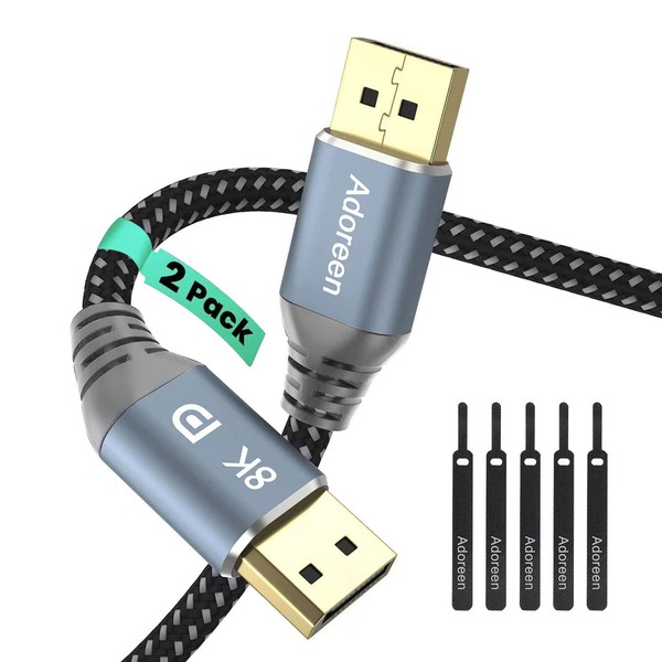 8K DisplayPort 1.4 Cable 10 Feet/2 Pack,Adoreen DP Cord(From 1.5-30FT)8K@60Hz