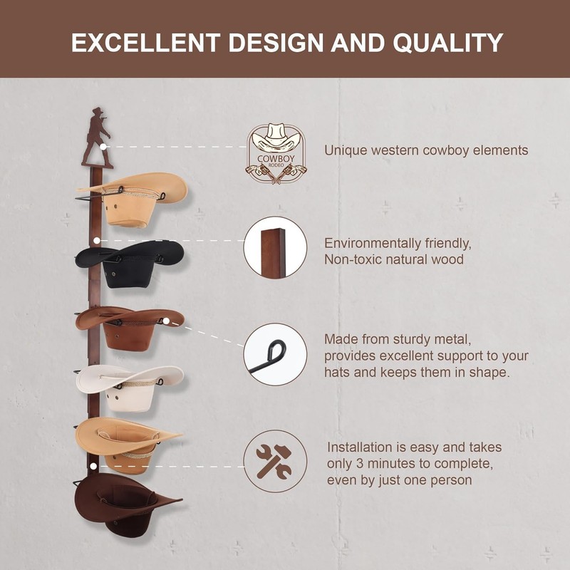 CANWUPON Cowboy Hat Rack Holder - Wild Western Style Design