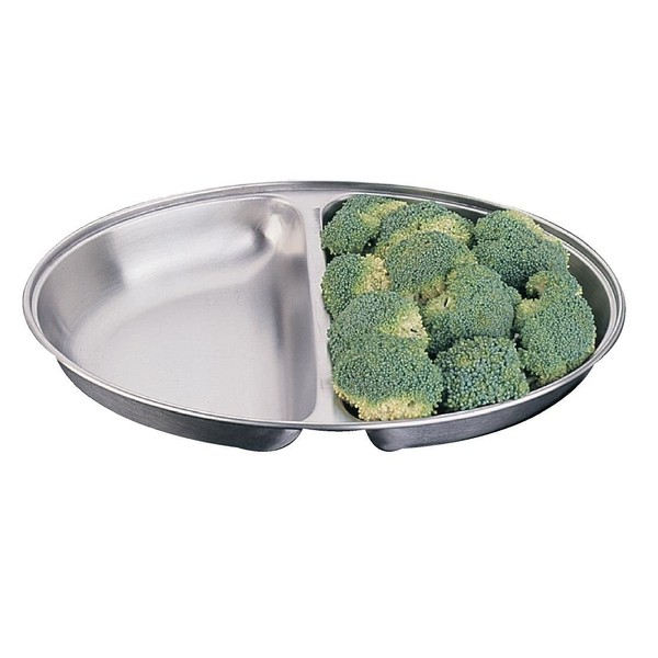 Olympia Oval Vegetable Dish with Two Compartments 300mm, Stainless Steel,