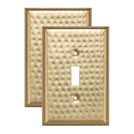 Monarch Abode Single Switch Hand Hammered Toggle Decorative Wall Plate Switch Plate Outlet Cover, 1-Gang, Brushed Gold (Pack of 2)