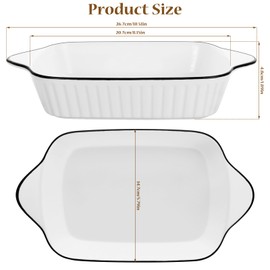Hioph Lasagna Baking Dish, Set of 2 Ceramic Baking Dishes, Heat-Resistant Handles, Rectangular Wide Baking Dish, Oven Safe