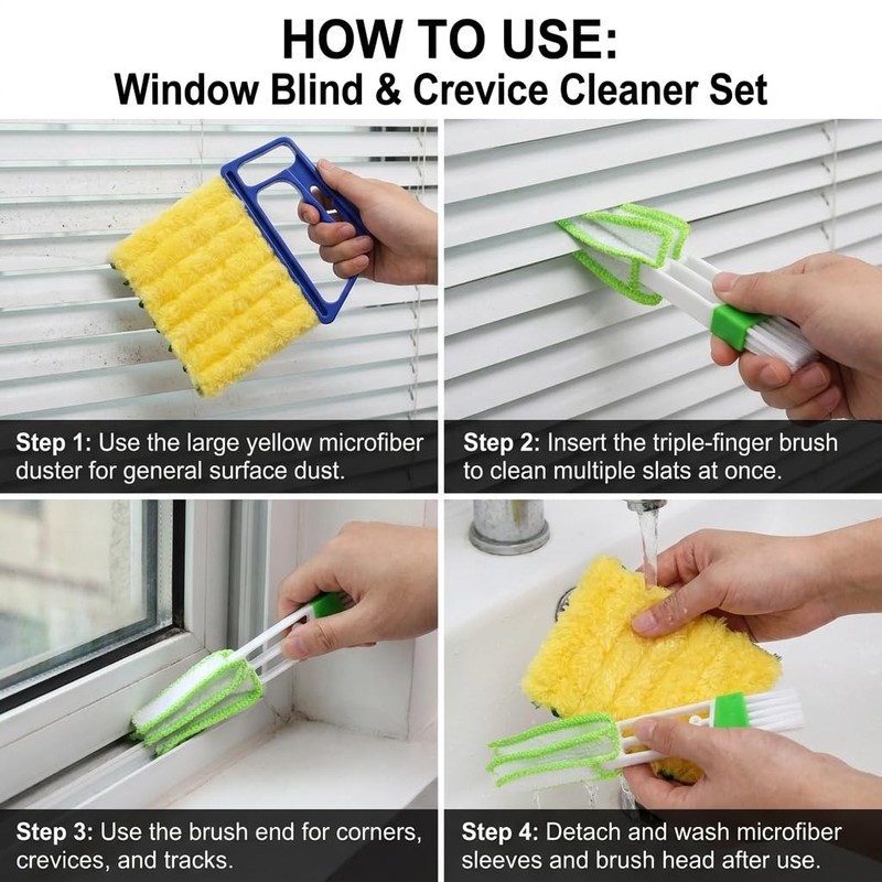 Blind Cleaner Duster Tool Set,4Pcs 7-Finger Microfiber Blind Duster