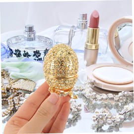 PACKOVE Decorative Egg Shaped Jewelry Box with Crystals Gold Hinged Trinket Box Ring Holder for Easter Mother's Day Small Storage for Rings and Earrings Shelves and Tables
