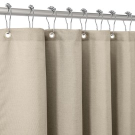 Shower Curtain for Bathroom with Metal Hooks Linen Fabric Shower Curtain Heavy Duty Bath Curtain for Wet Room Bathtub Shower Stall, Hotel Quality, Weighted Hem, Waterproof - 92 x 182cm (Taupe)