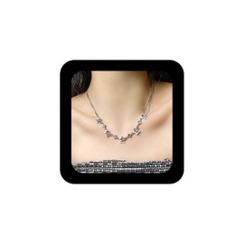 Cybche Boho Bead Floral Necklace Silver Daisy Flower Necklace Bead Flower Choker Necklace Cz Floral Pendent Necklace Flower Beads Necklace Jewelry for Women