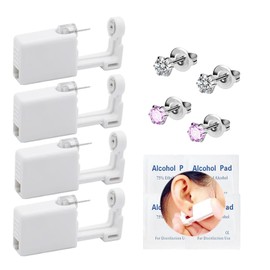 Self Ear Piercing Kit,4 Pack Disposable Piercing Gun Professional Ear Piercing Solution,Ensuring Safety,Hygiene, Easy to Use at Home (2White + 2Pink)