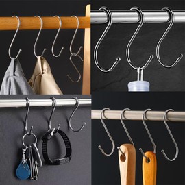 muahmuah S-Hooks 6 Pieces 410 Stainless Steel S Hooks, Kitchen Hooks for Indoor and Outdoor Use - Functional Hanging Hooks, Metal Hooks for Hanging, 100 mm Hanging Hooks, Silver Metal