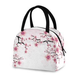 ZZKKO Abstract Cherry Blossom Lunch Bag Box Tote Organizer Lunch Container Insulated Zipper Meal Prep Cooler Handbag For Women Men Home School Office Outdoor Use