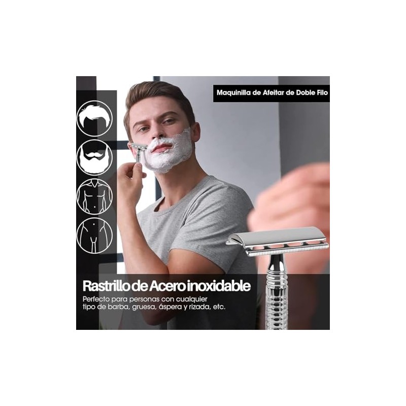 Rastrillo Clásico Barbero Desarmable Ecológico Acero Inoxidable