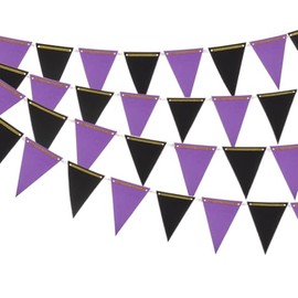 Purple and Black Pennant Hanging Bunting Paper Banner Decoration for Birthday Graduation Retirement Party, 30 Counts