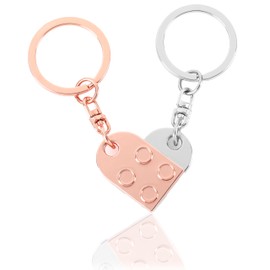 CraftWerk Key Ring Heart Set of 2 with Magnetic Binding – Building Block Pendant with Gift Box for Valentine's Day, Christmas or Birthday, Rose / Silver