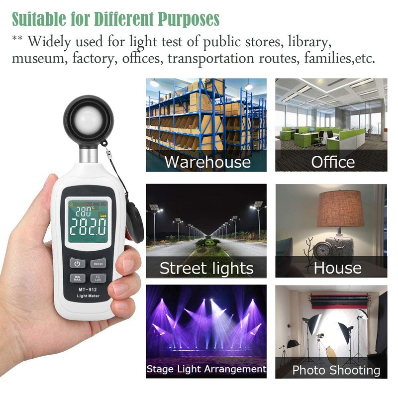 Digital Light Meter,V·Resourcing Handheld Illuminance Meter with Ambient Temperature Measurer,Range