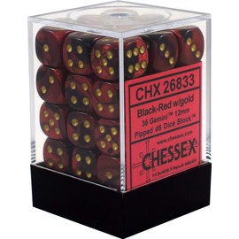 Chessex Gemini Opaque 12mm d6 Black-red with gold Dice Block