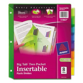 Avery : Worksaver Big Tab Plastic Dividers, Two Slash Pockets, Eight-Tab, Assorted -:- Sold as 2 Packs of - 8 - / - Total of 16 Each