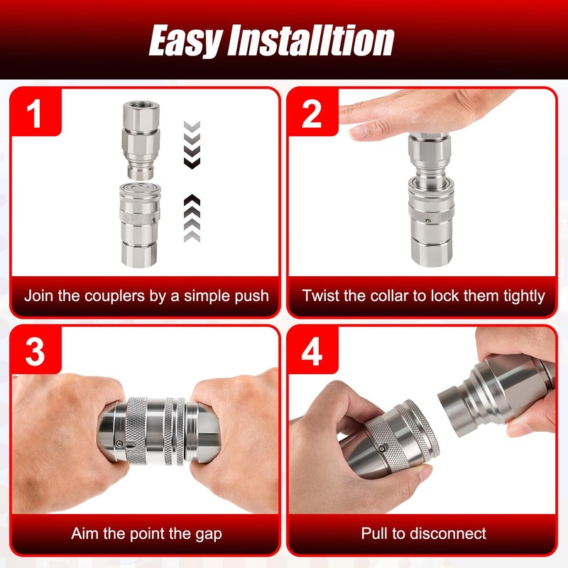 1/2’’ NPT Flat Face Hydraulic Quick Couplers, Skid Steer Hydraulic