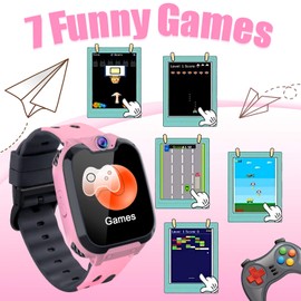 Smartwatch para Niños con Juegos MP3 - Reloj Inteligente Pulsera con 2 vías Llamada Música Despertador 7 Juegos Cámara de Infantil Reloj Digital para Juventud Niña de 3 a 12 años (X9 Juego MP4-Rosa)