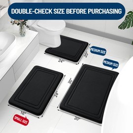 Grandaily Memory Foam Bath Mat Rug 30x20, Ultra Soft, Non-Slip and Absorbent Bathroom Rugs, Machine Wash Dry, Comfortable Bath Rug Carpet for Bathroom Floor, Tub and Shower, Black