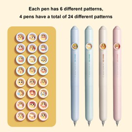 4 Pcs Retractable Gel Ink Pens, Cartoon Kawaii Cute Changing Patterns Gel Pens, 0.5mm Black ink Smooth Writing Pens Student Supplies for Girl Women Writing Journaling Taking Notes School Office