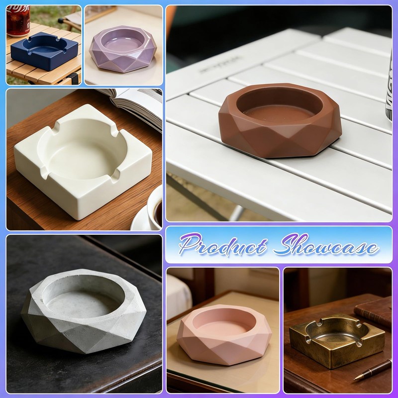 2pcs Silicone Resin Ashtray Molds Set for DIY Diamond Square