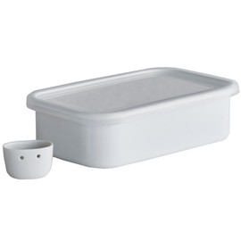 Nodahoro (野田琺瑯) Pickle Small Town Refrigerator Use Storage Container with Lid, Water Drain, and Water Removal Tool, White, Made in Japan