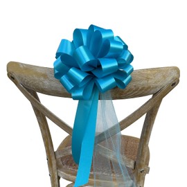 Turquoise Wedding Pull Bows with Tulle Tails - 8" Wide, Set of 6, Spring, Summer, Birthday, Reception, Wedding, Christmas, Decoration, Easter