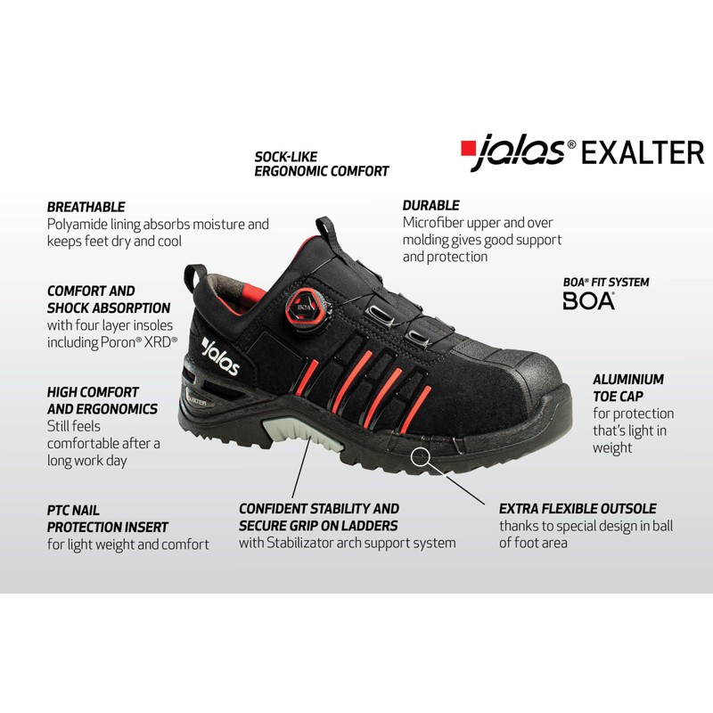 Jalas 9965 Exalter Safety Shoe, EU Size 39 Black,red
