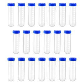 HUAZIZ Pack of 20 50 ml Test Tube, Plastic Centrifuge Tube, Blue Lid for Screw Cap, Graduated Sample Container, Sample Tube for Laboratory, Chemistry, Experiments