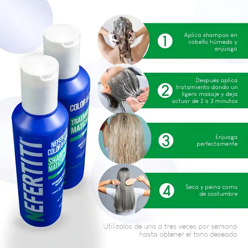 Shampoo Matizador Y Tratamiento Para Platinar Canas Y Mechas