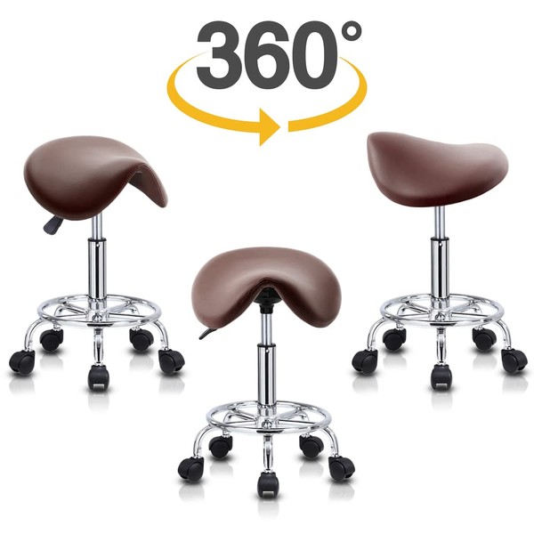 LA FEIER Saddle Stool Rolling Chair for Lab Clinic Dentist Medical Massage Salon Facial Spa Tattoo Kitchen Drafting, Adjustable Hydraulic Stool with Wheels(Coffee Brown)