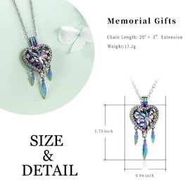 QGJNSGC Heart Shaped Urn Necklace for Ashes Dream Catcher Cremation Jewelry for Ashes for Women Men Stainless Steel Angel Wing Keepsake Memorial Urn Jewelry, Stainless Steel, Cubic Zirconia