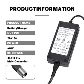 24V Lead-Acid Battery Charger with XLR 3-pin Interface, Intelligent Fast Charging Adapter, Suitable for 2 Series Lead-Acid Battery Packs with Automatic Power-Off to Prevent overcharging.
