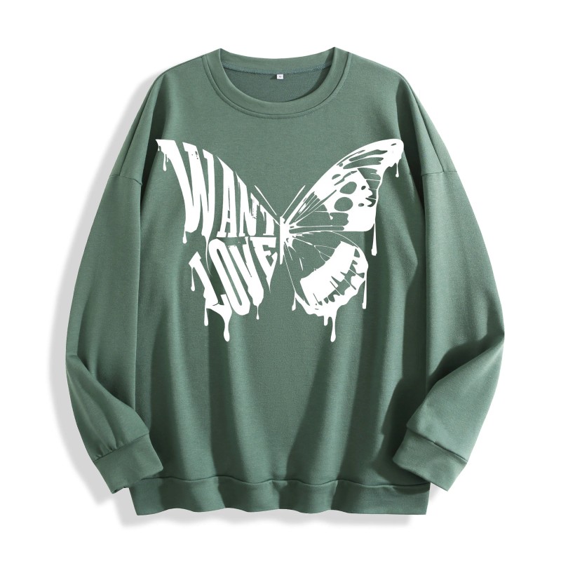 Want Love Butterfly Drip Graphic Crewneck Sweatshirt, US Warehouse, 6