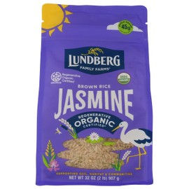 Lundberg Organic Jasmine Brown Rice – Long-Grain, Fluffy & Aromatic, Responsibly Grown in California, 32 Oz