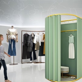 Clothing Store Fitting Room with Shading Curtain, Portable Temporary Mobile Privacy Protection Dressing Room, Foldable Mall Simple Changing Room and Temporary Mobile Room, 200x100x95cm(Green)