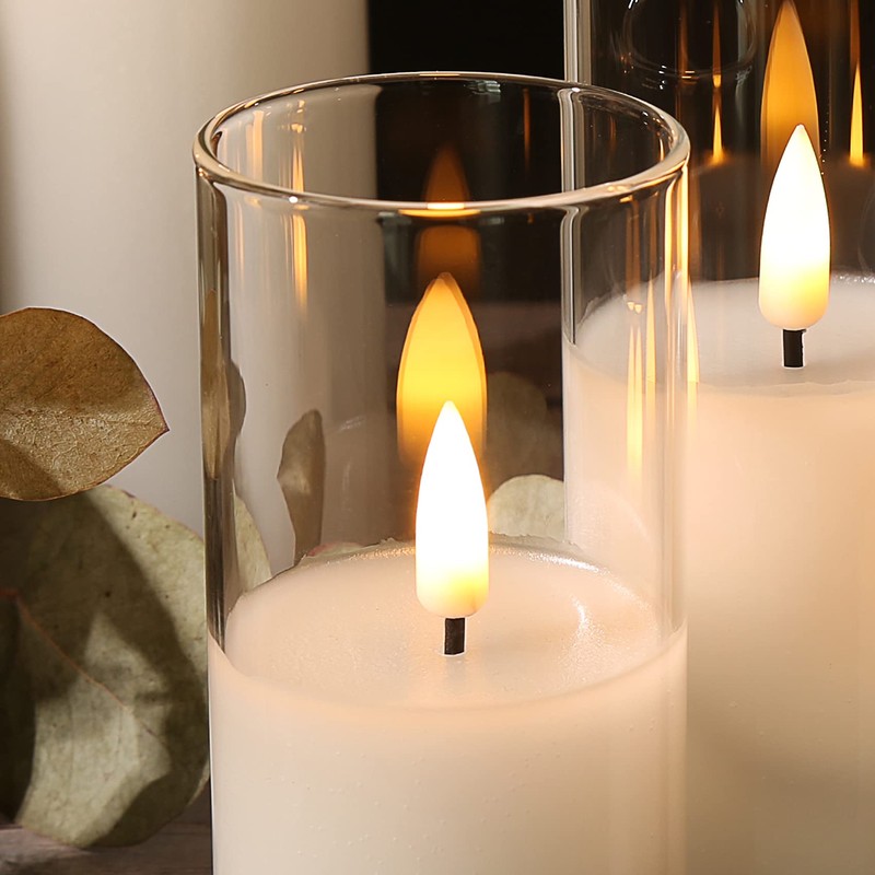 Eywamage 5 Pack Clear Glass Flameless Candles with Remote, Flickering