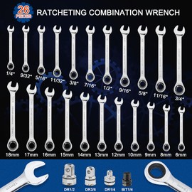 SORAKO Ratcheting Combination Wrench Set, 22 Piece SAE Metric Ratchet Wrench Kit with Bit&Socket Adapter, 1/4″ - 3/4″, 6-18mm, Chrome Vanadium Steel Wrench Set with Carrying Bag
