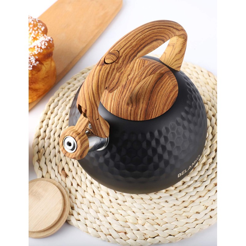 Tea Kettle, 3 Liter BELANKO Teapot Whistling Kettle with Wood