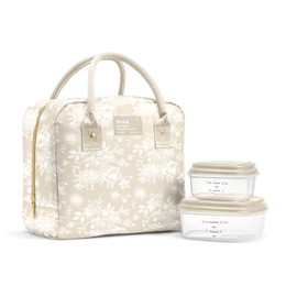 Fit & Fresh Bloomington Lunch Bag for Women - Insulated Large Lunch Box for Work with Containers, Leak-Resistant, Stain-Resistant, Zipper Closure, Tan Toile
