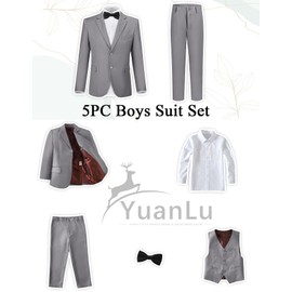 YuanLu Boys Suits 5 Piece Kids Tuxedo Formal Wear Ring Bearer Suit Gray Size 12